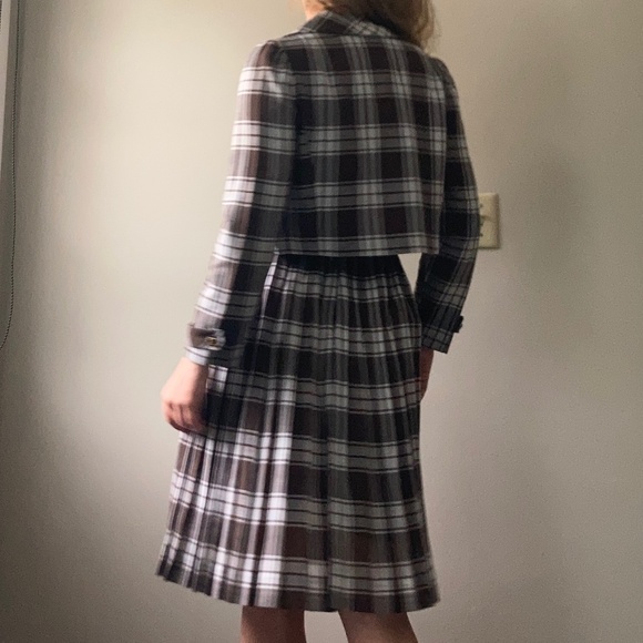 I. Magnin Abe Schrader 1960s 60s vintage summer dress suit in brown plaid - Picture 2 of 15